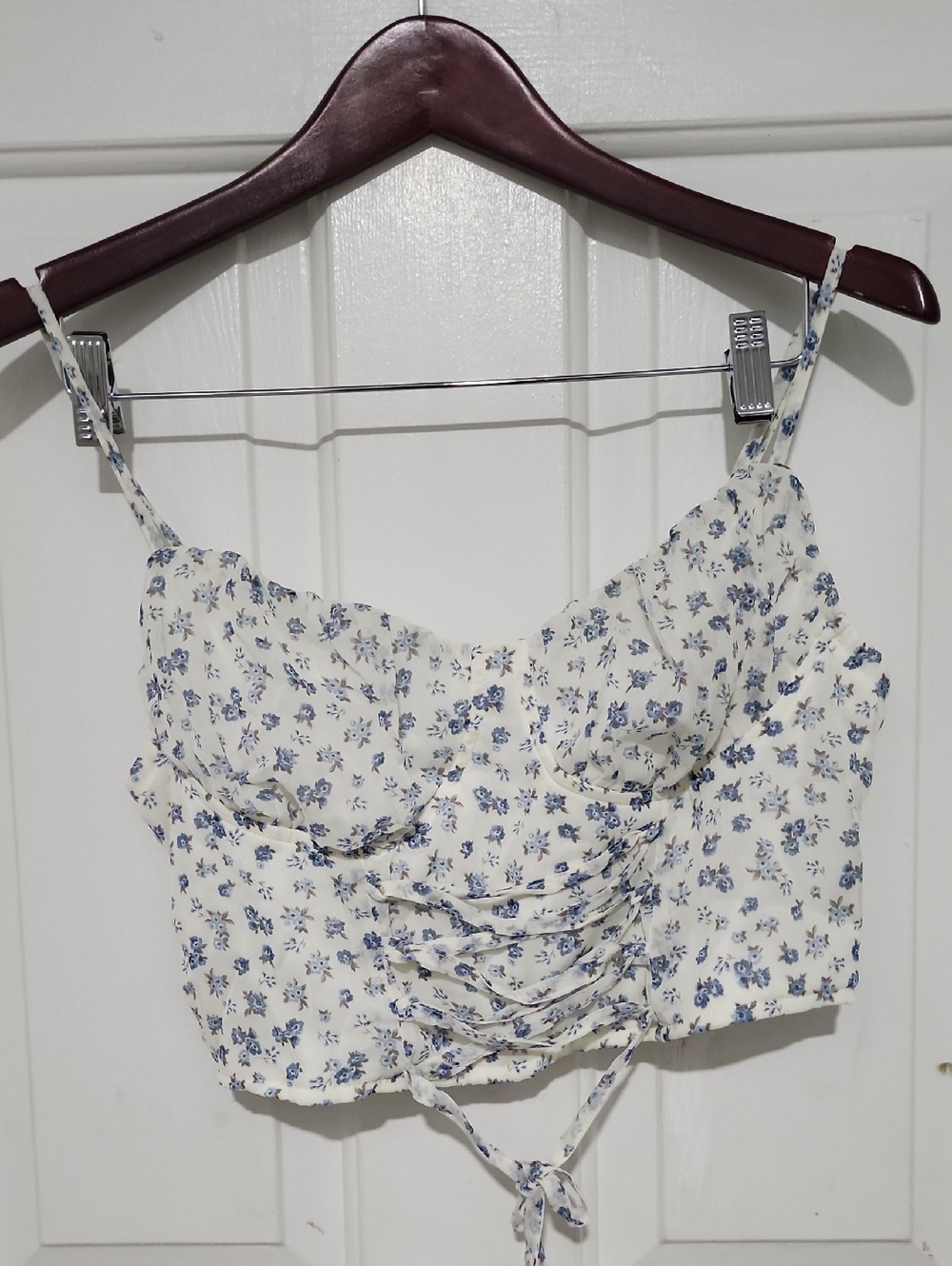 Floral Tie-Front Cropped Cami Top - Blue/White